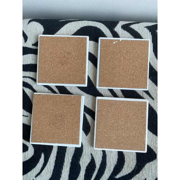 Set of (4) clay coasters w/ cork bottom - Picture 2 of 6